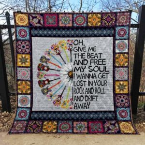 Hippie Guitar Quilt Blanket  Quilt